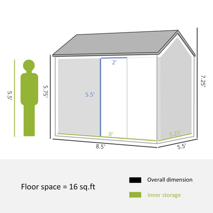 Outsunny 8' x 5.5' Extra Large Garden Shed, Tool Storage with Window, Metal Sloped Roof, Gray - 845-331V01GY