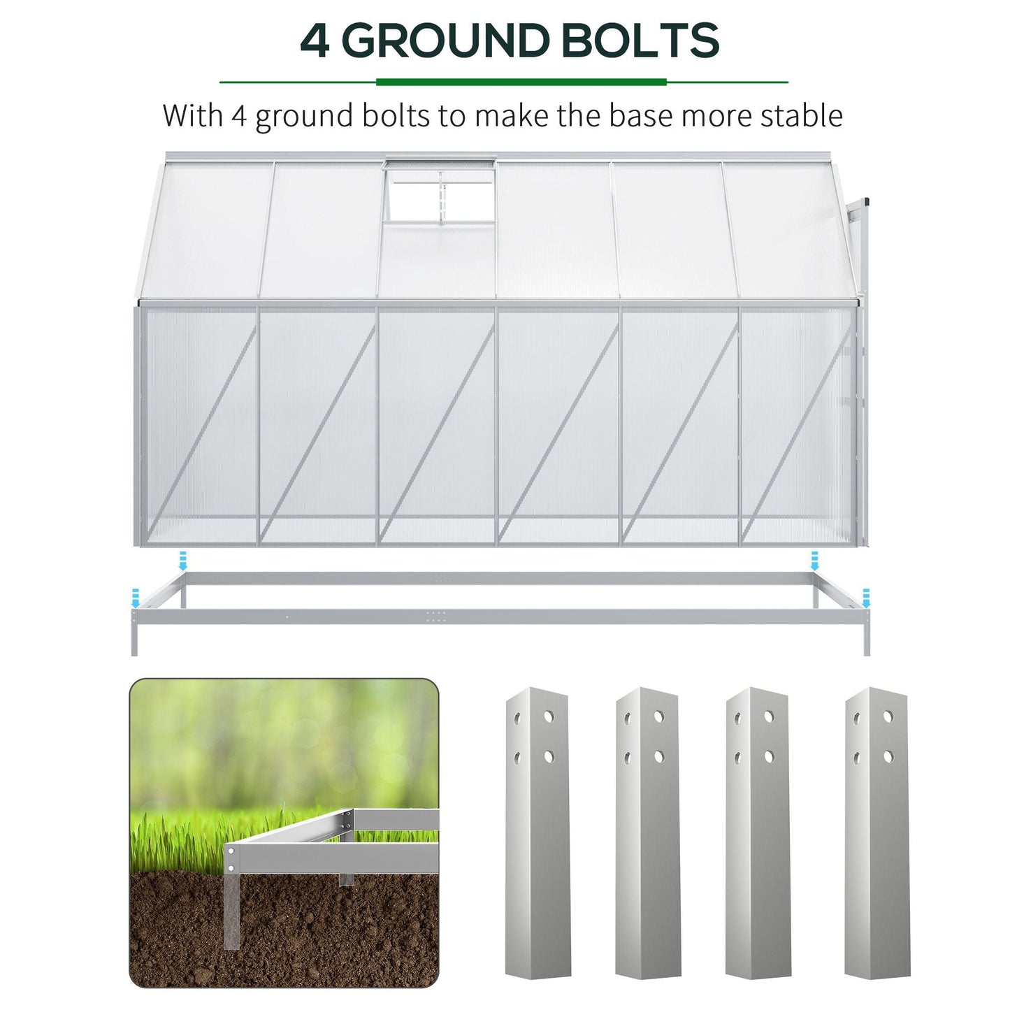 Outsunny BloomGreen 12' x 6' Greenhouse with Adjustable Roof Vent Silver - 845-540V02SR