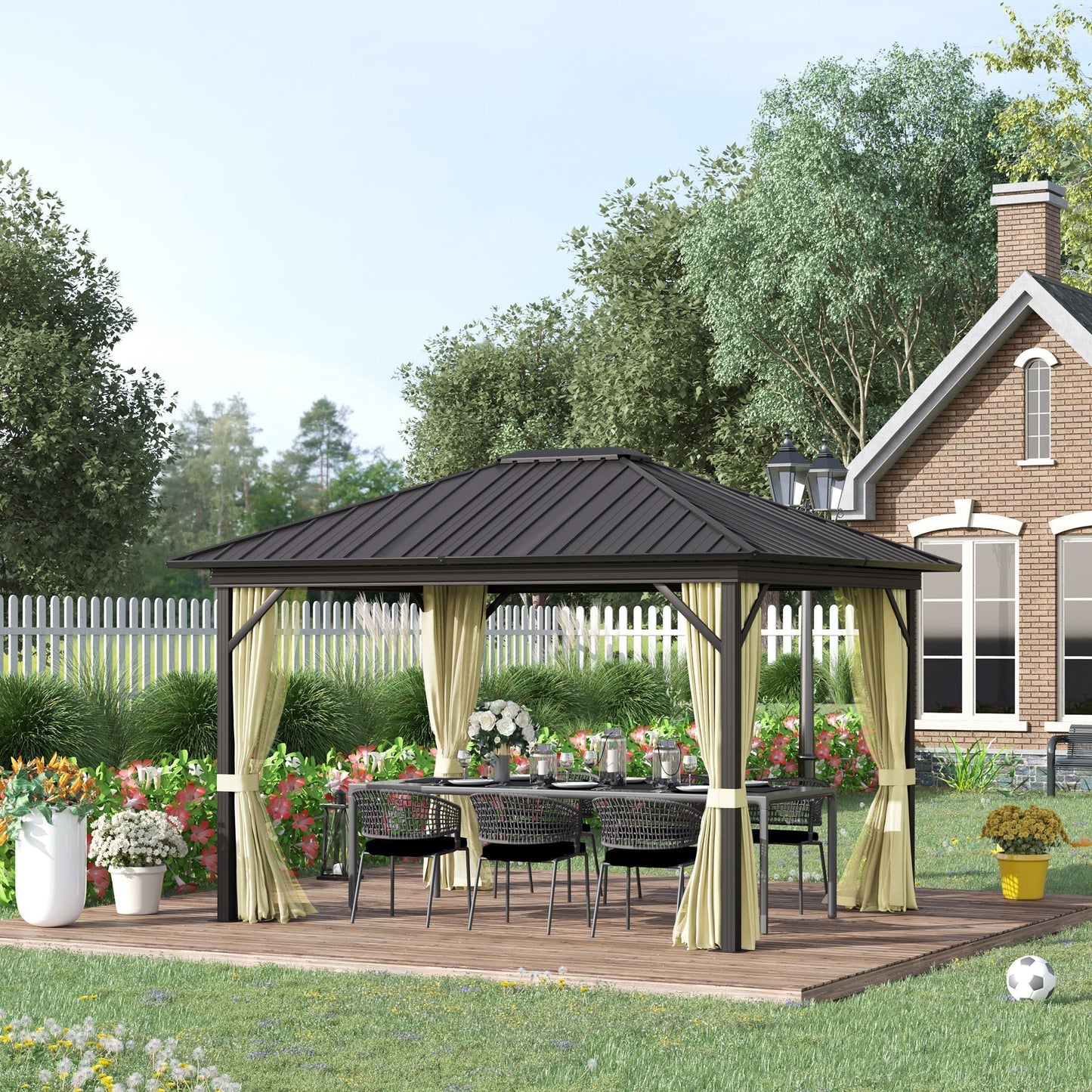 Outsunny 10' x 12' Hardtop Gazebo with Aluminum Frame, Curtains & Netting in Cream - 84C-095V01CW
