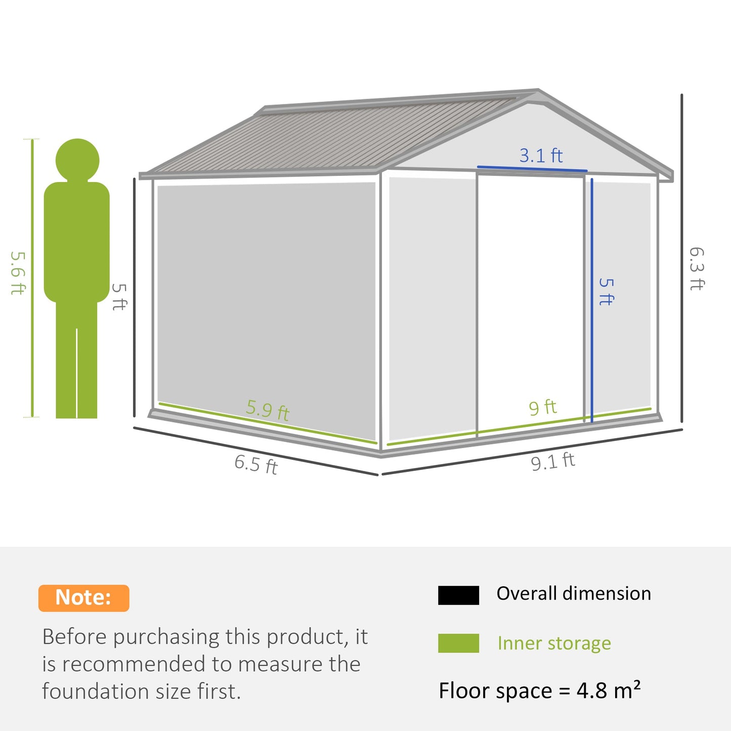 EverBase 9' x 6' Outdoor Storage Shed with Foundation Kit, Double Lockable Door & Air Vents, Light Brown