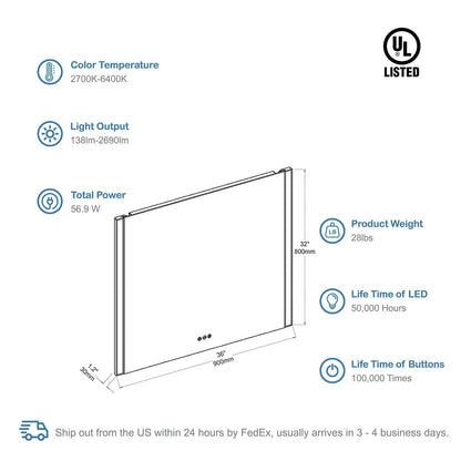 Blossom Binary 36″ LED Mirror - LED M5 3632 CH