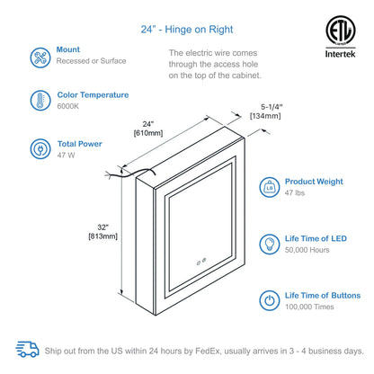Blossom Vega – 24 Inches LED Medicine Cabinet - MCL4 2432L