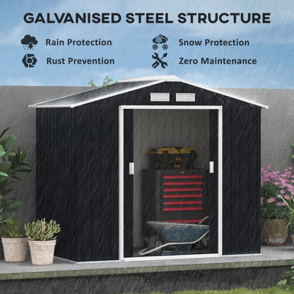 Outsunny EverBase 7' x 4' Outdoor Storage Shed with Foundation Kit, Double Lockable Door & Air Vents, Dark Gray - 845-030CG