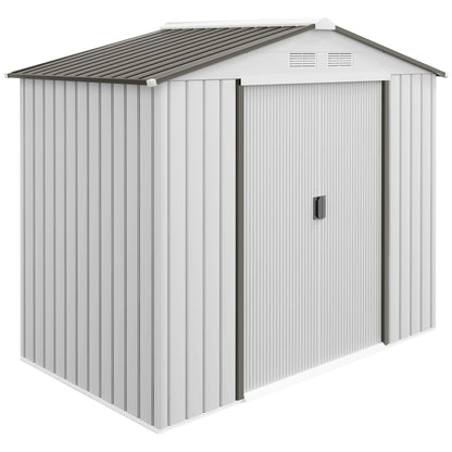 Outsunny EverBase 7' x 4' Outdoor Storage Shed with Foundation Kit, Double Lockable Door & Air Vents, White - 845-030WT