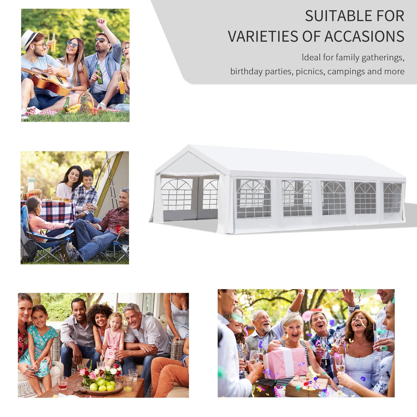Outsunny 32' x 16' Heavy Duty Party/Wedding Tent with Removable Sidewalls, White - 100110-046W